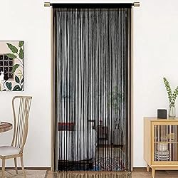 Cortinas Para Puertas Interiores HSYLYM String Door Cortina Decoraciones para Ventanas, Divisor de Habitaciones, Cortina Individual W90xL200cm Negro