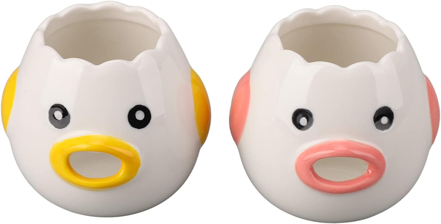 Sorandy Ceramic Egg Separator, Chicken Shaped Egg Yolk Filter, 2pcs Safe Kitchen Cooking Accessories with Sawtooth Design for Baking Enthusiasts