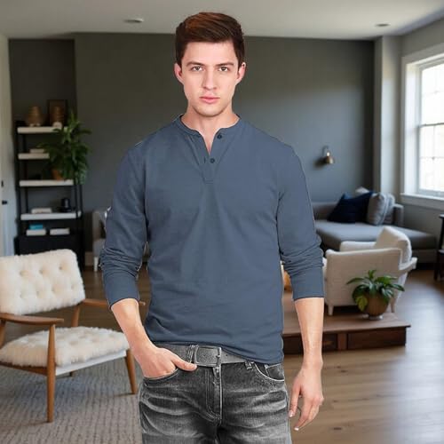 Image of fanideaz Men's Cotton Full Sleeve Henley T Shirts for Men