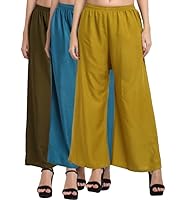 TNQ Women Plain Rayon Trouser/Rayon Palazzo/Flared Palazzo Combo Set of 3Pcs (Plus Size, Mehndi.Blue.Olive)