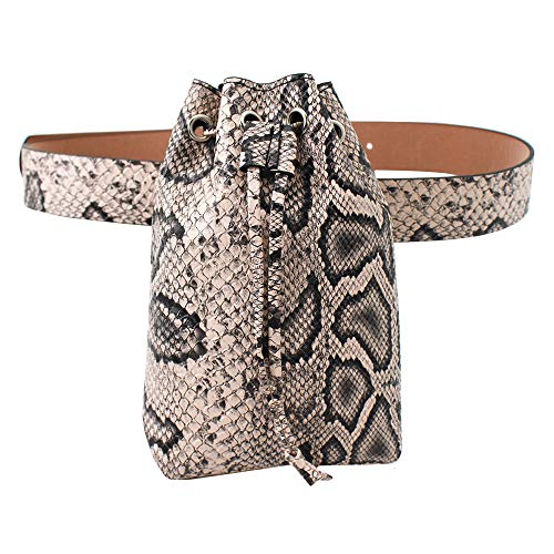 Monique Women Mini Snakeskin Pattern Fanny Pack Removable Adjustable Belt Drawstring Waist Bag Salesman Coin Purse Apricot
