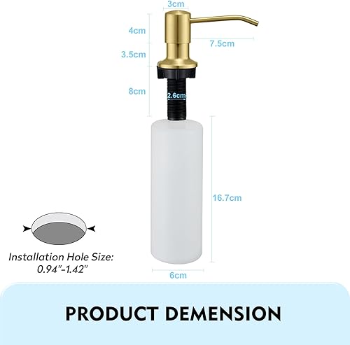 Miniatura 7 de CREA Brushed Glod - Dispensador de jabón para fregadero de cocina, dispensador de jabón de cocina dorado, dispensador de jabón integrado de acero