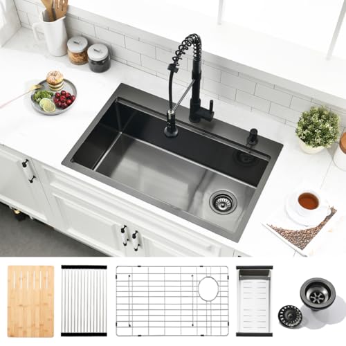 33 Inch Black Drop In Kitchen Sink - SZBAQTM 33x19 Drop In sink
