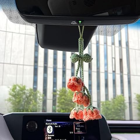 Refintural Car Decoration Car Mirror Hanging Accessories Handmade Bellflower Crochet Lily of The Valley Crochet Suitable for Car Rearview Mirror Backpacks Key Chains(Orange) Cover