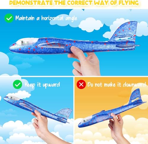 Image of Kids Airplane Toy Large Throwing Foam Aeroplane Glider Flying Aeroplane for Kids Led Light 2 Flying Mode Paper Airplane Launcher Aircraft Toy for Outdoor Gift for 5-14 Years Boys Girls (1 Pcs)
