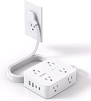 HANYCONY Surge Protector Power Strip: 8 Wide Outlets, 4 USB Ports (2 USB-C), 5FT Ultra Thin Flat Plug, 1080J for Home Office Dorm