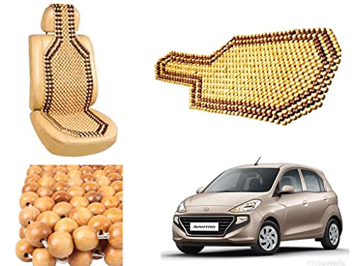 Image of Car Bead Seat Wooden Beads Cushion Cover Pad for Hyundai Santro 2018, Acupressure Sitting Seat Cover | Cream Color - Pack of 1