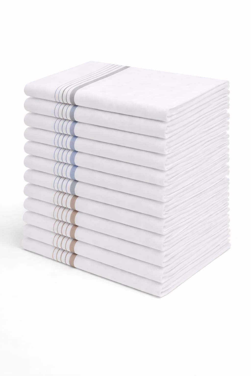 Cotton Handkerchief Set for Men Soft White Hankies with Striped Border Reusable Pocket Square Daily Use Pack-image-18