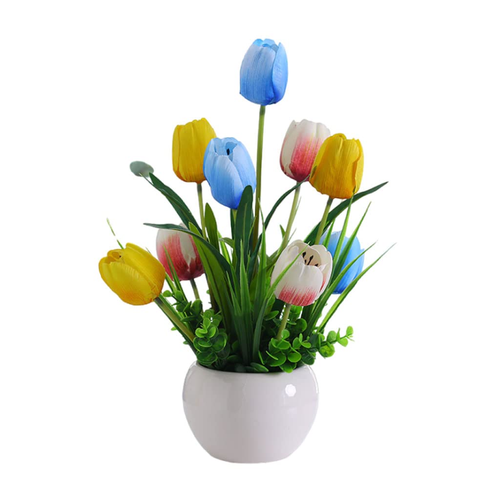 DFGHNBVC Faux Flowers Artificial Tulip Flowers With Ceramic Vase,Real Touch Tulip Bouquet, Vivid Tulip Flowers Arrangement,For Home Garden Party For Any Occasion,C