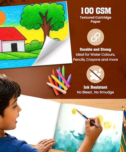 Image of A4 Size Drawing Book | Sketch Book /Art Book for Drawing, Painting and Colouring | 34 Cartridge Pages in Each Book | Soft Bound Cover | 29.5 cm x 21 cm Approx | Set of 2