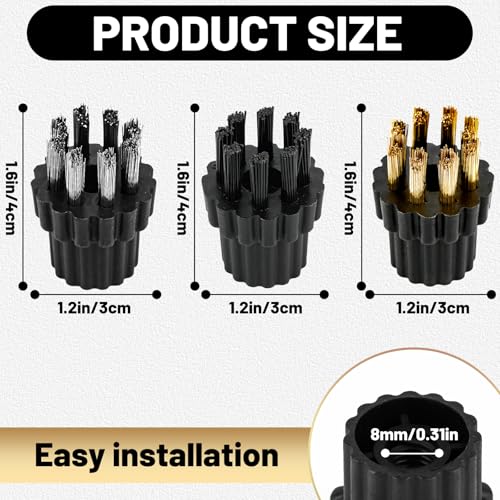 Image of 9PCS M8 Steam Cleaner Brush Head Steamer Replacement Attachments for Hard Surface, Brush Head Bulk Steam Cleaner Accessories Mop Parts Cleaning Brush Head, M8 Threaded Screw-on Brush