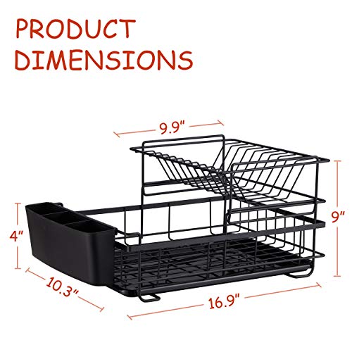 2 Tier Dish Rack, NATUROUS Dish Drying Rack Kitchen Organizer with Drain Board, Utensil Holder, Black - Thumbnail 6