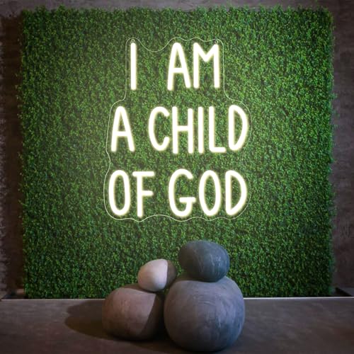 Image of I Am a Child of God Neon Sign Dimmable Neon Signs for Wall Decor LED USB Light Up Sign for Christian Wall Art Baptism Gifts Jesus Room Decor Toddler Little Girl Playroom Nursery Bedroom Classroom