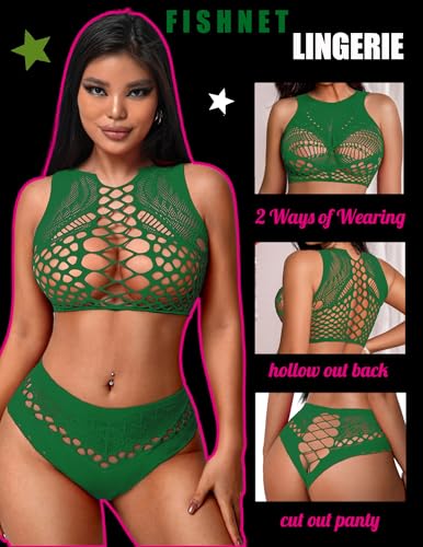 Image of Avidlove Womens Fishnet Lingerie for Women Sexy Two Piece Lingerie Set Stripper Outfit