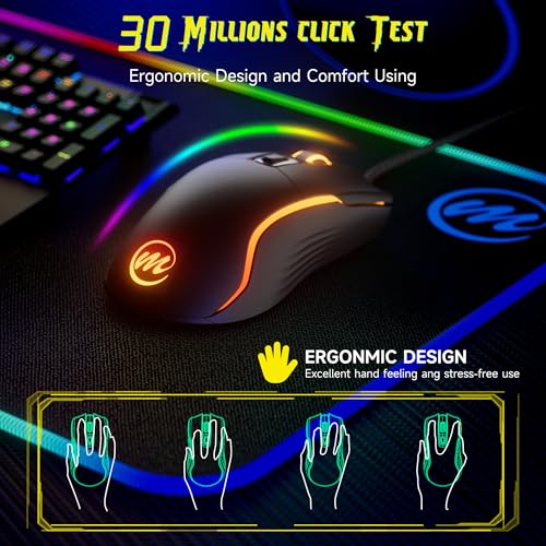 Image of memzuoix Wired Gaming Mouse with RGB - 6 Adjustable DPI up to 12800, 6 Buttons, 12 Lighting Modes, Ergonomic Design with Anti-Slip Rubber Wheel, 5.6ft Braided Cable for PC /Mac /Windows - Black