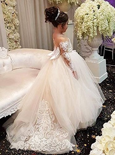 Magicdress Princess Long Flower Girls Lace Dresses Kids Wedding First Communion Tulle Ball Gown with Bow572