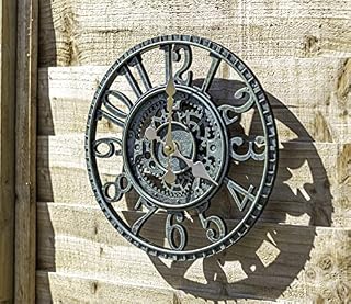 garden mile® Large 30cm Vintage Open Face Blue Slate Effect wall clocks garden ornaments outdoor indoor Wall Clock Decorative waterproof clock wall (Blue Slate Effect Open Face 30cm Clock (GCLOCK7))