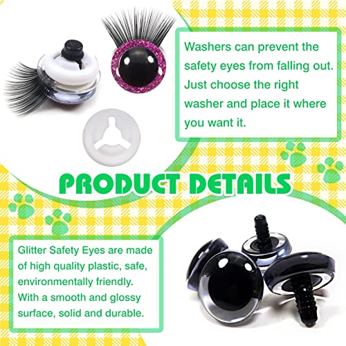 TOAOB 28pcs 30mm Safety Eyes Plastic Glitter Safety Eyes with Black Eyelashes and Washers for Amigurumis Craft Crochet Eyes for DIY Puppet Bear Stuffed Animal Doll Making - Image 3
