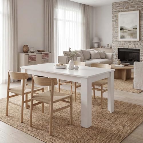 Miniatura 2 de Duehome Mesa De Comedor Extensible, Mesa Rectangular, Modelo Danna, Acabado En Blanco Artik, Medidas: 140-190 Cm Largo X 90 Cm Ancho X 78 Cm Alto