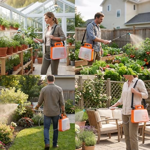8 Liter Akku-Sprühgerät, Elektrisches Unkrautsprühgerät mit USB-wiederaufladbarem Griff und Teleskopsprührohr, 3 Düsen, auslaufsicher für Rasen, Garten, Farm (Orange)