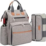 LAS PLACAS de 9 "son lo suficientemente grandes con material de protección ambiental, aptas para lavavajillas; HARDWARE de alta calidad, no se oxida ni se rompe, 2 anillos en D en la parte superior de la mochila pueden contener una manta, o como llavero o cierre de muñequitos; MANTA IMPERMEABLE con elegantes cuadros y patrones de franjas, asegura que disfrutes de tu picnic incluso si el césped está ligeramente mojado.