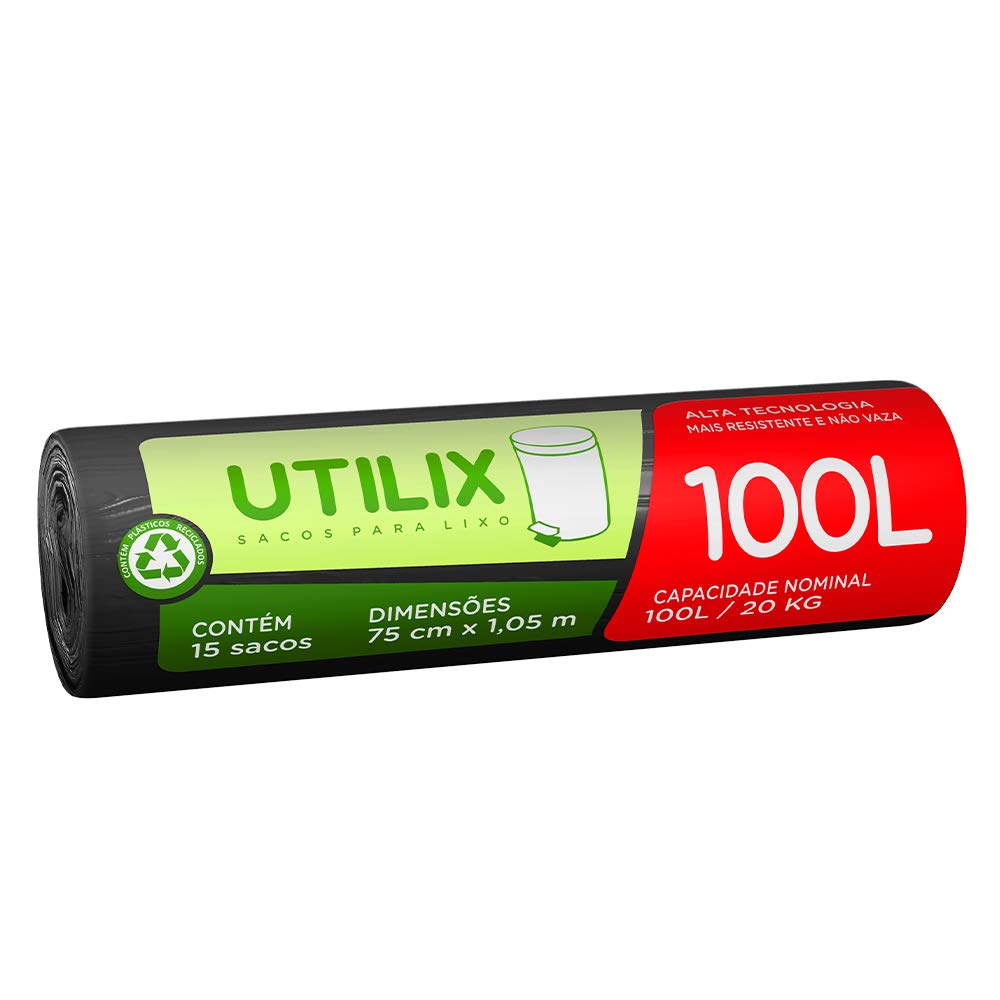 Utilix 100L Preto, Rolo com 15 Sacos para Lixo Dover-Roll