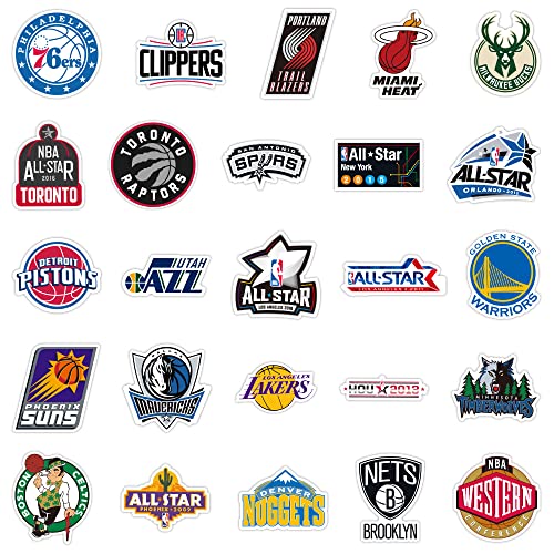 50PCS Basketball Team Logo Stickers Sports Fans Sticker Pack National Basketball Association Complete Set of All 30 Teams Collection Vinyl Decals for Water Bottles Luggage Snowboard Teens Gift