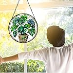 Stained Glass Window Hanging, Green Plant Monstera t Suncatcher Diamond Colorful Glass Panel Sun Catchers Decor for Birthday for Women, Men, Wife, Aunt, and Mom 6.3 in - Image 4