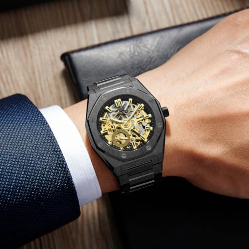 Image of OLEVS Automatic Mens Watch Self Winding Stainless Steel Gold Watch for Men