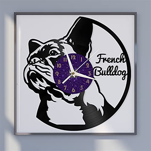 XDG Orologio da parete con disco in vinile a tema bulldog francese, orologio da parete adesivi murali a batteria per cucina Casa arredamento casa(P)
