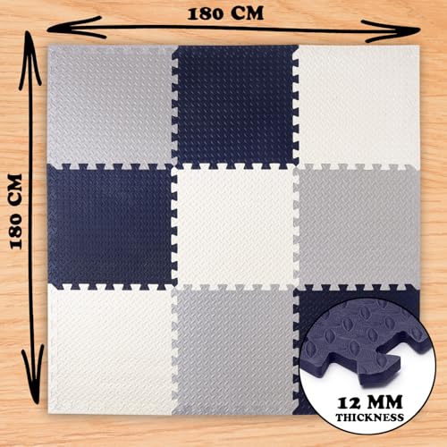 Image of EASYHOME Interlocking Mat - 12mm Thick | 60x60cm 9 Tiles (36 Sq Ft Area) for Kids | Soft & Protective Puzzle Mat for Baby Crawling, Playroom & Exercise