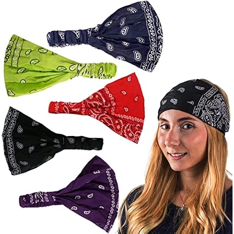 CoverYourHair Paisley Bandana Headbands-5 PC with Wire Headband-Hair Accessories-Christmas Gifts Cover