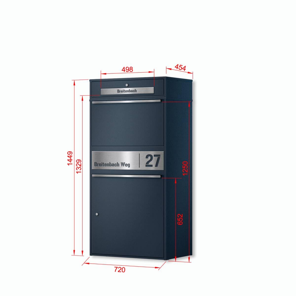 Metzler Bispo Max 2 Paketbox groß XXL mit LED Beleuchtung Briefkasten Anthrazit RAL7016 Edelstahl Namensschild
