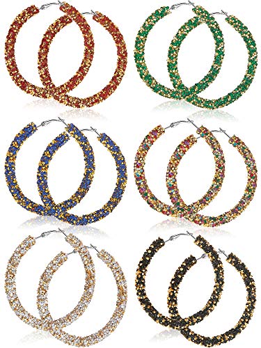 6 Pairs Glitter Hoop Earrings Bohemian Hoop Earrings Rhinestone Wrapped Hoop Dangle Earring