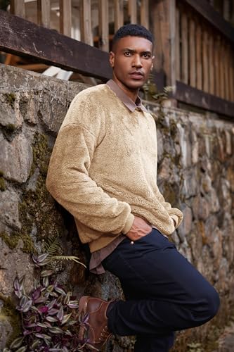 Pengfei Mens Fuzzy Sherpa Pullover Sweatshirts Long Sleeve Fleece Fluffy Crew Neck Fall Winter Warm Outwears3