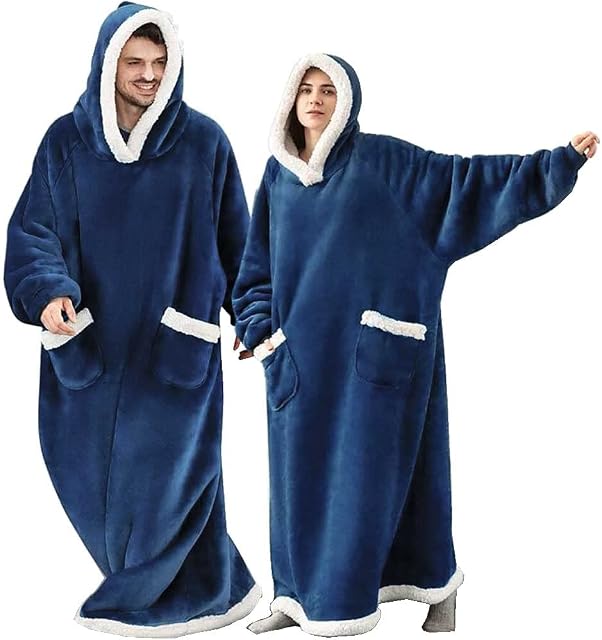 One Piece Extra Long Hoodie Blanket for Women and Men, Oversized Fleece Wearable Sweatshirt for Adult, Super Warm Sherpa Hoodie, One Size XXXL