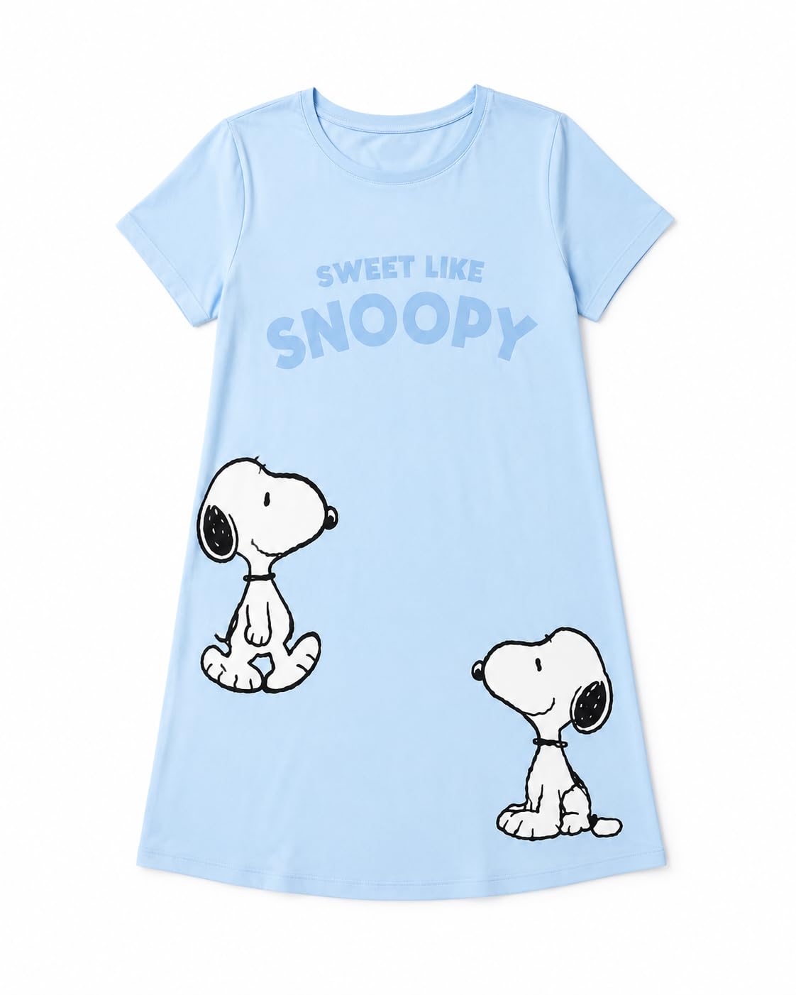 nuvibe Women's Snoopy Printed Cotton Nightgown, Short Sleeve, Knee Length, Light Blue, Relaxed Fit-picture-43
