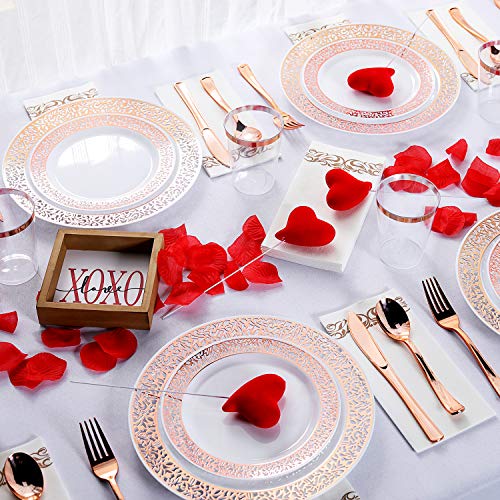 Hapycity 168 Pieces Rose Gold Plates, Disposable Plastic Party Dinnerware Set For 24 Guests With Rose Gold Plates, Plastic Silverware, Napkins & Cups For Christmas, Mothers Day, Birthday, Wedding #TOP2