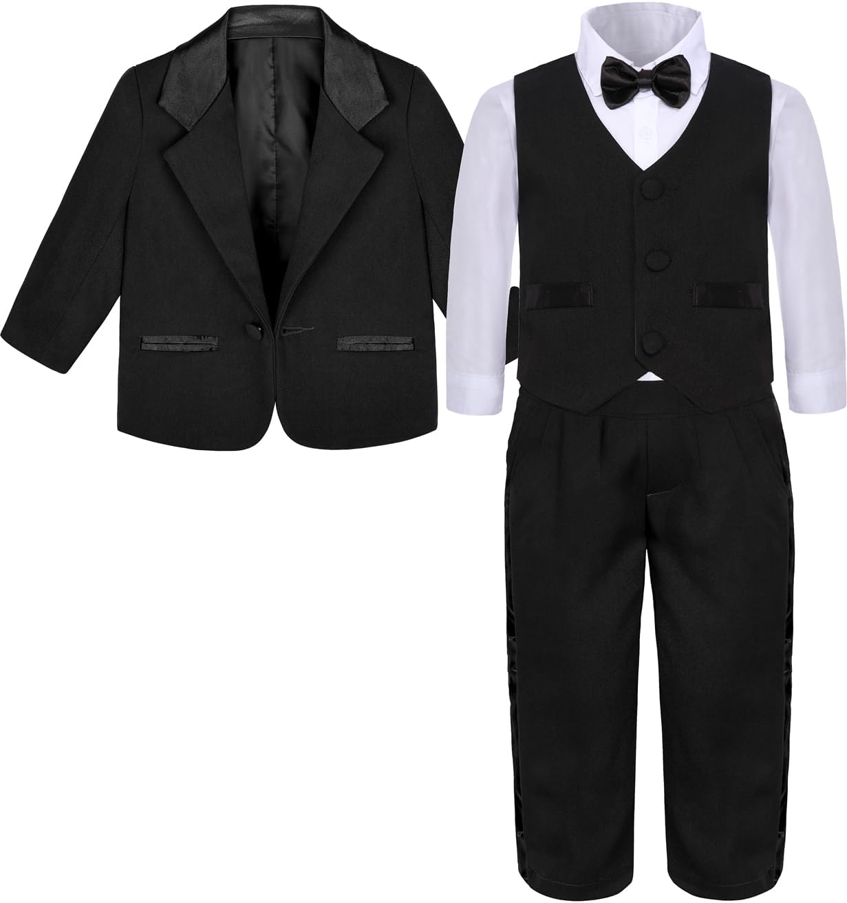 A&J DESIGN Baby Tuxedo 5-Piece Set Jacket & Shirt & Vest & Pants & Bowtie 6 Months - 3T
