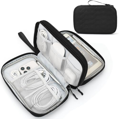 Image of FYY Electronic Organizer, Large Travel Cable Organizer Bag Pouch Electronic Accessories Carry Case Portable Waterproof Double Layers All-in-One Storage Bag for Cable, Cord, Charger, Pattern Black