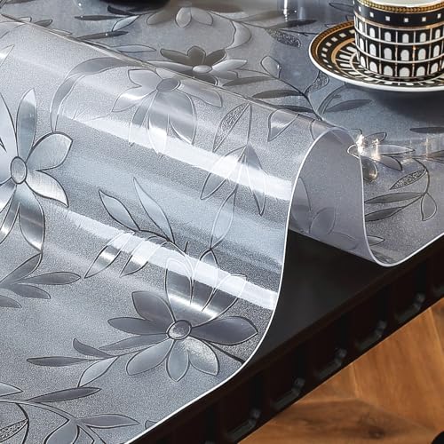 OstepDecor Floral Table Protector 42 x 72 Inch, 1.5mm Thick Plastic Table Cover, Waterproof Dining Tabletop Protector Rectangle Vinyl Tablecloth PVC Desk Pad Mat for Kitchen, Wooden Table