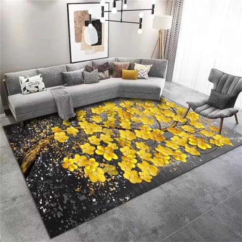 Moquette chambre grand tapis jaune lavable pour sol chaleureux - 2