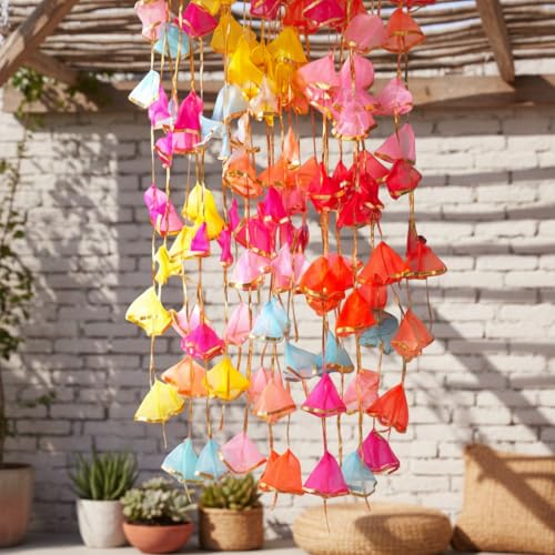 Image of iHandikart Pack of 10 Multicolor Gota Net Hangings (4 Feet) - Traditional Indian Decoration Latkans for Haldi, Mehandi, Wedding Backdrop, Ganesh Chaturthi & Festive Home Decor