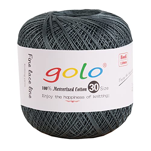 golo Crochet Thread Size 30 Yarn for Hand Knitting Lace Yarn Crochet Yarn for Crocheting, 196 Grey