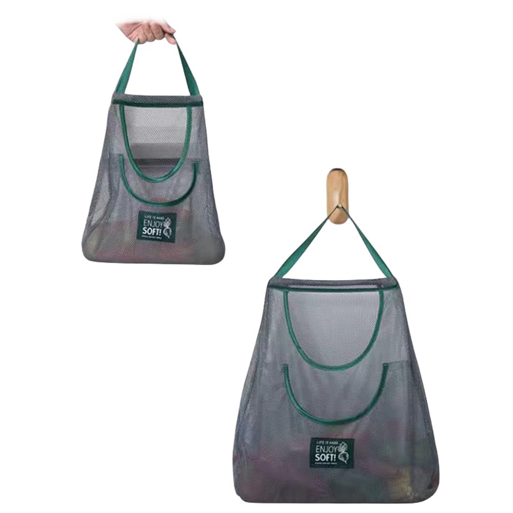 DurReus Mesh Reusable Produce Bags Double Layer Shopping Bag Hanging Storage Organizer Vegetable Fruit Grocery 2pcs