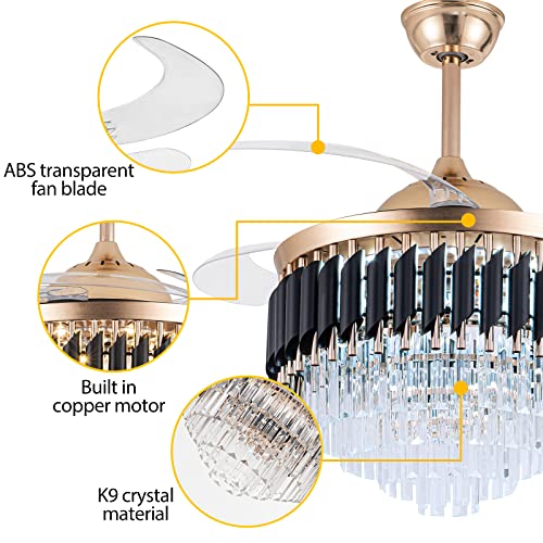 Shinleypack Crystal Ceiling Fan With Light,42 Inch Crystal Crystal Luxury Chandelier, Modern Retractable Ceiling Fan 6 Speeds Indoor Chandelier Fan For Bedroom Living Room Dining Room #TOP4