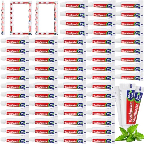 Dimsile 100 Pcs Mini Toothpaste Bulk Regular Clean Mint Toothpaste for Bad Breath Helps Freshens Breath Whitens Teeth Travel Size 0.18oz for Home Hotel Office School Camping