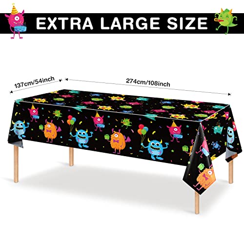 Buryeah 3 Pieces Monster Table Covers Plastic Little Monster Birthday Table Cloths for Kids Boys Birthday Party Decoration Supplies, 54 x 108 Inch
