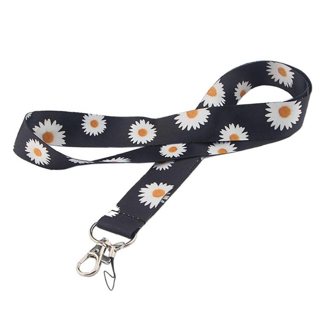 Pinicecore Women's Black 1Pc Neck Strap Keychain Holder Flower Phone Lanyard Neck Lanyards For Id Badge Holders