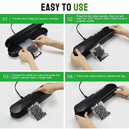 Vacuum Sealer Machine, STOON Automatic Food Sealer for Food Saver and Storage, Compact Vacuum Packing Machine with 10PCS Vacuum Sealing Bags Starter Kit for Sous Vide and Food Preservation - Thumbnail 7